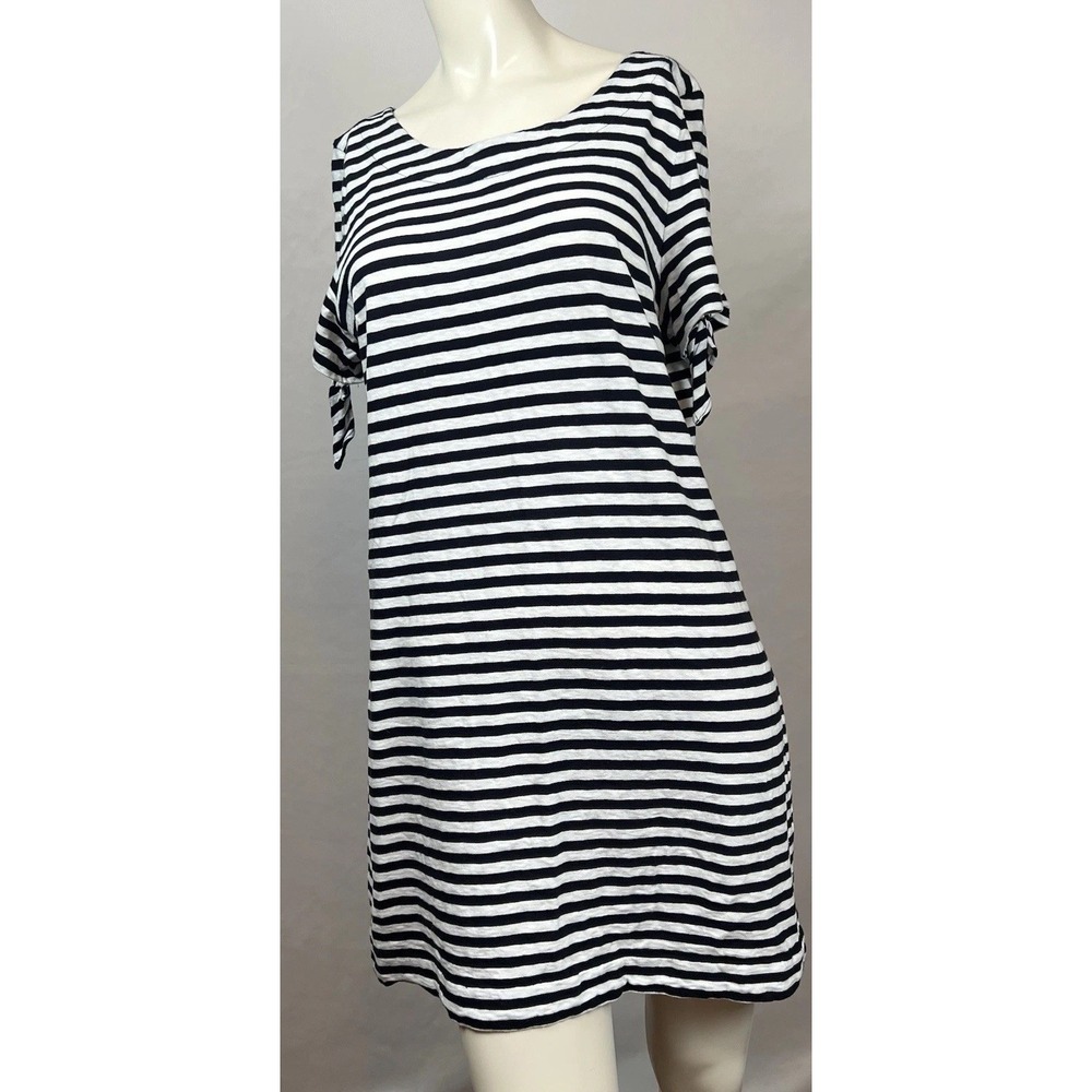 Talbots Women's Black White Tie Sleeve Short Dress Large Altered Hem